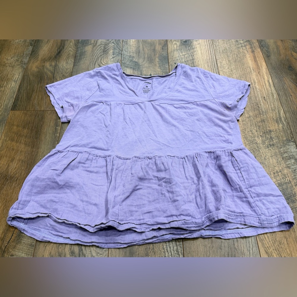 Sonoma Peplum Top V-Neck Short Sleeve Tiered  Purple T Shirt, Size Medium - Picture 2 of 6